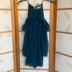 Lurex dot chiffon cold shoulder ruffle romper